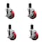 Service Caster 4'' Red Poly Swivel 1-5/8'' Expanding Stem Caster Set with Brake, 4PK SCC-EX20S414-PPUB-RED-TLB-158-4 - alternate 1